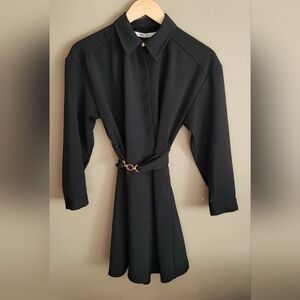 Zara black buttoned shirt dress with gold buckle, size S